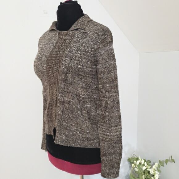 Gap Asymmetric Zipper Long Sleeve Wool Alpaca Brown Knit Cardigan Sweater Edgy S - Picture 5 of 13